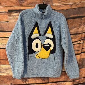 BLUEY Men's XS Blue Sherpa Quarter Zip Pullover Sweatshirt Ludo Studio